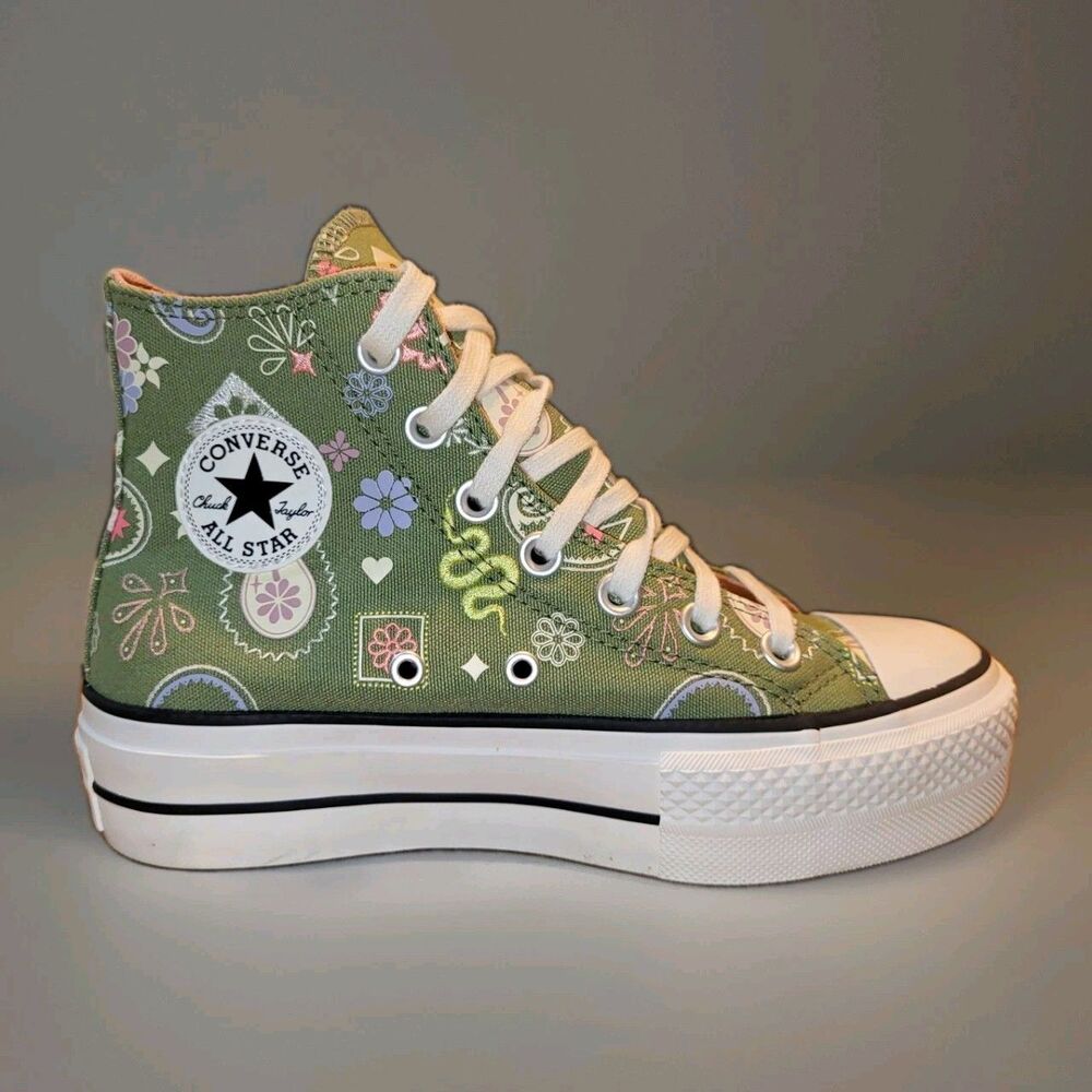 Converse All Star Lift Platform Paisley Pop Olive Floral Shoes NIB Women 5.5